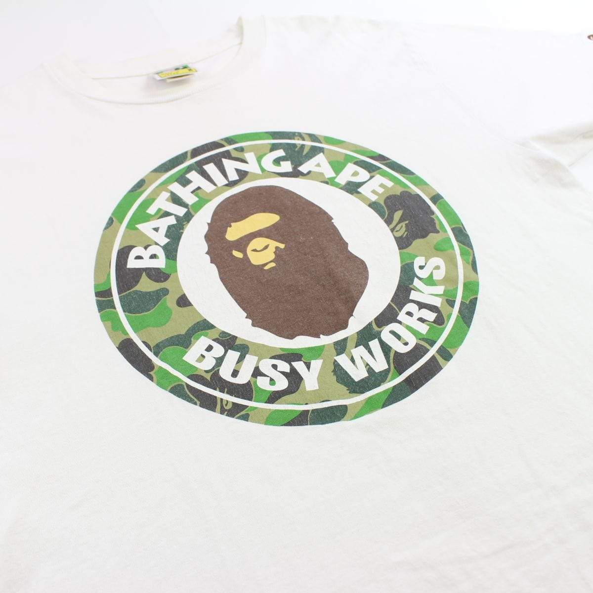 Bape ABC Green Camo Busy Works Logo Tee White - SaruGeneral