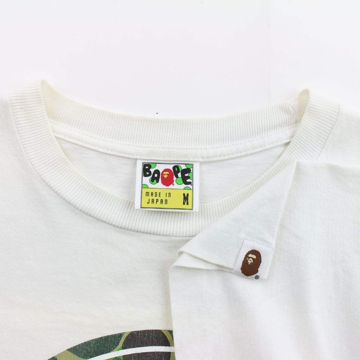 Bape ABC Green Camo Busy Works Logo Tee White - SaruGeneral