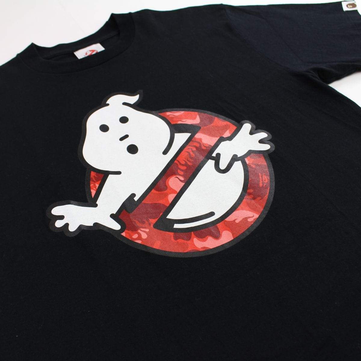 Bape x Ghostbusters red camo ghost logo tee black - SaruGeneral