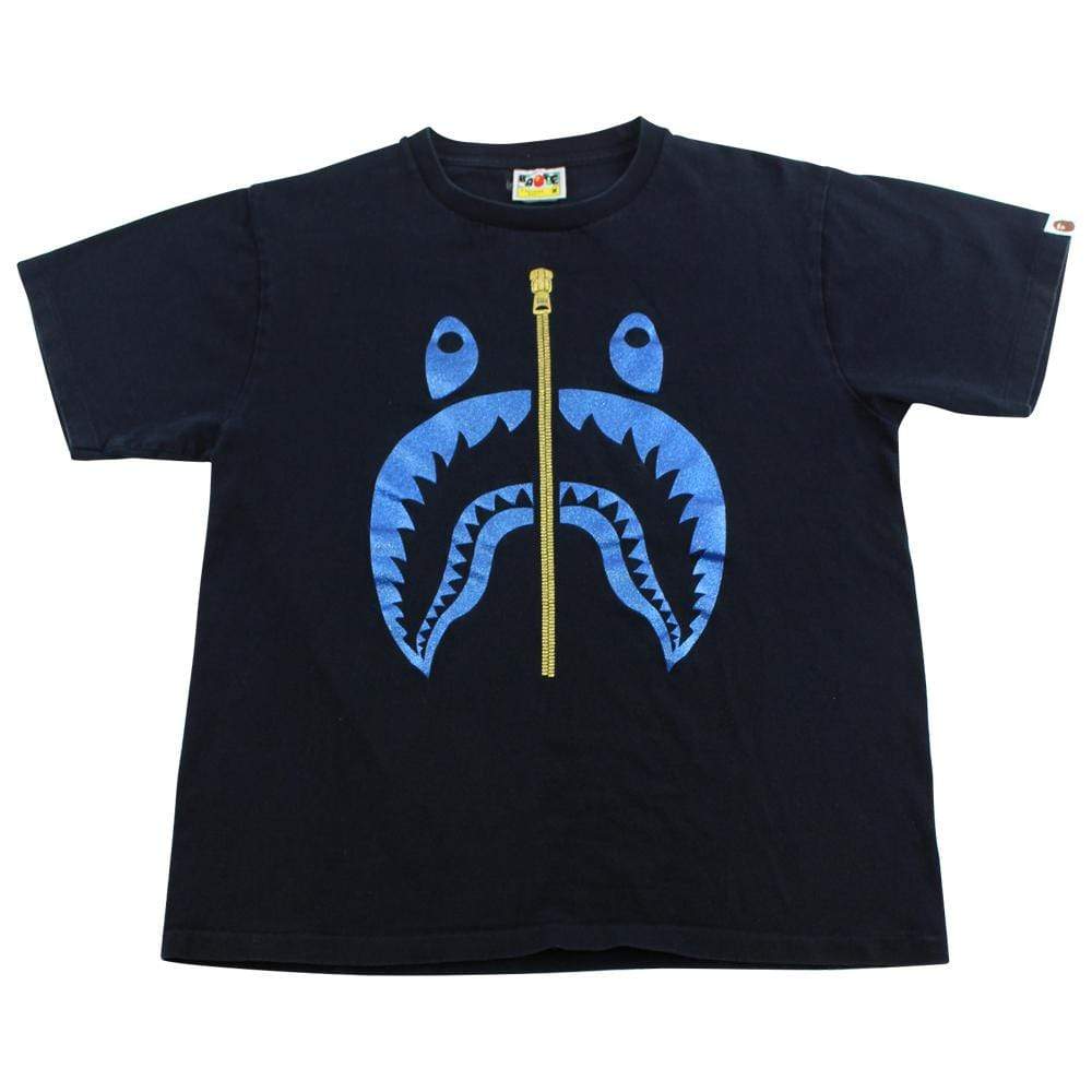 Bape Blue Glitter Shark Face Logo Tee black - SaruGeneral