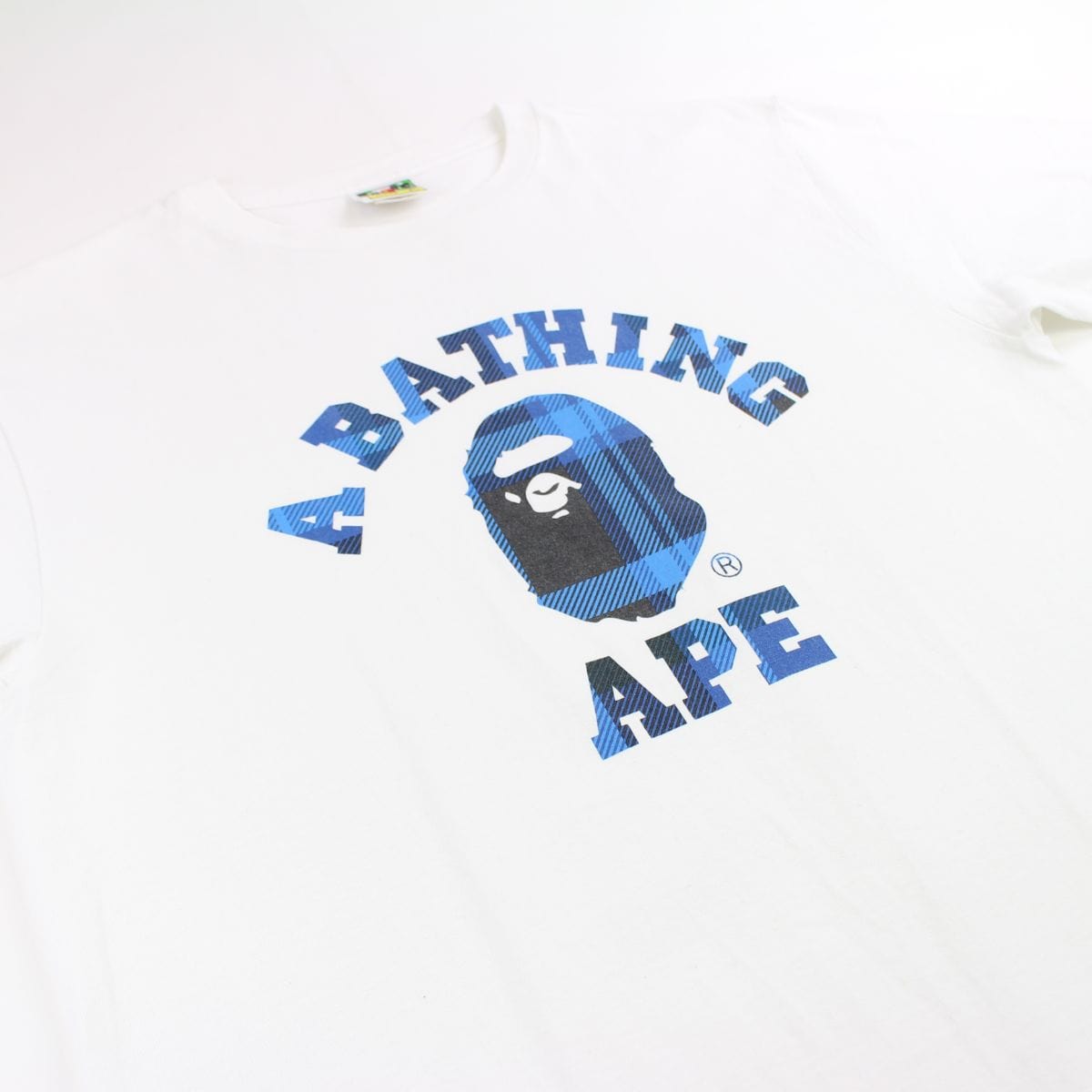 Bape Blue Tartan College Logo Tee White - SaruGeneral