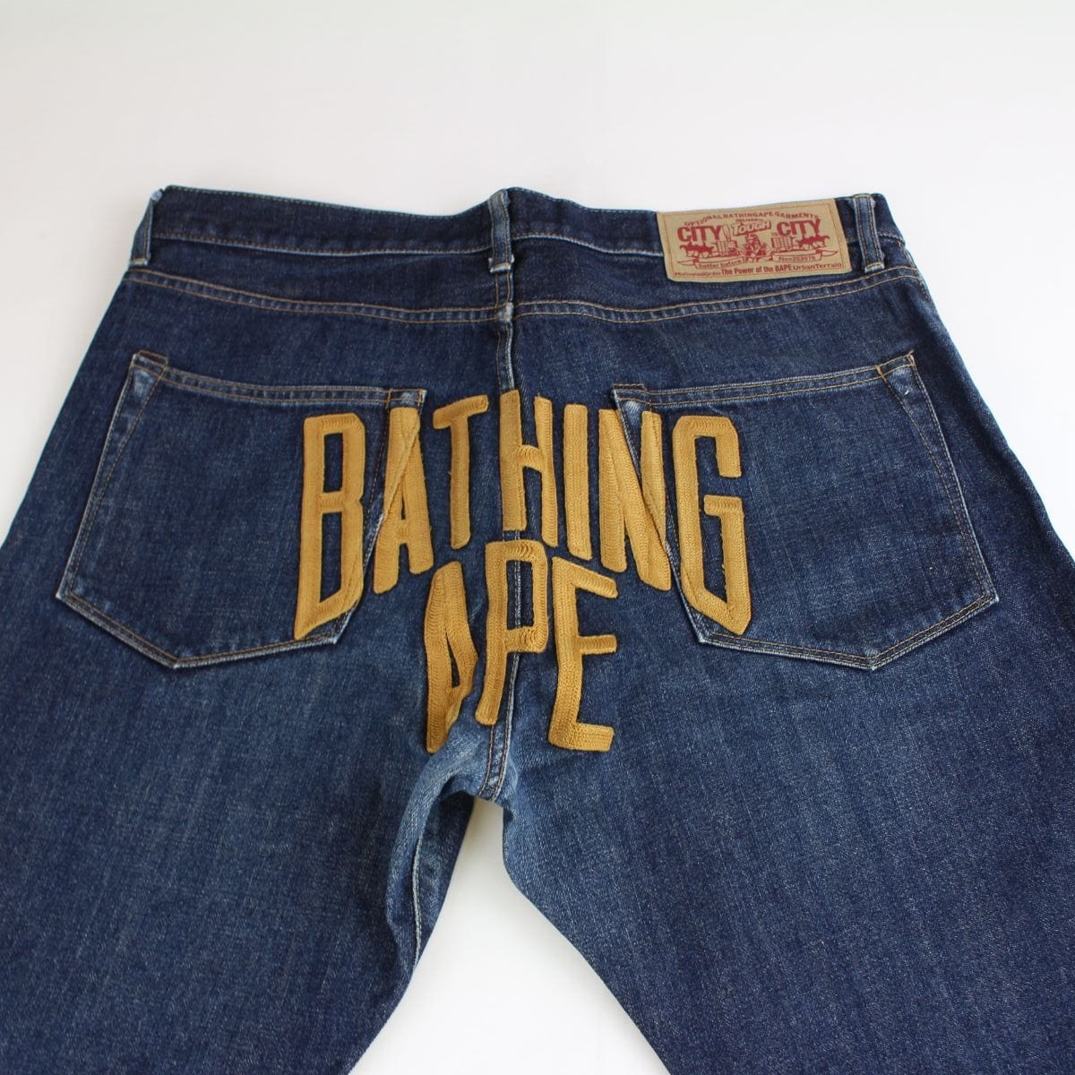 Bape Text Denim Jeans Dark Blue - SaruGeneral