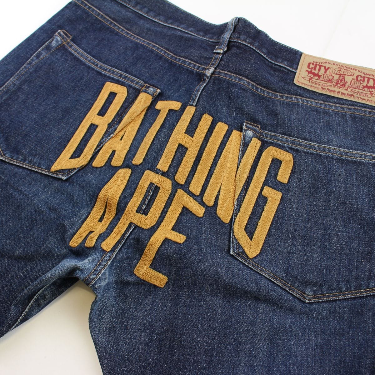Bape Text Denim Jeans Dark Blue - SaruGeneral