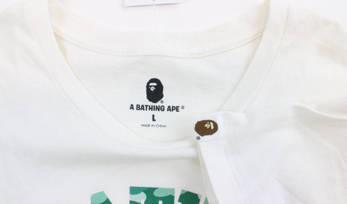 Bape All Green Camo Baby Milo Lisa College Logo Tee White - SaruGeneral