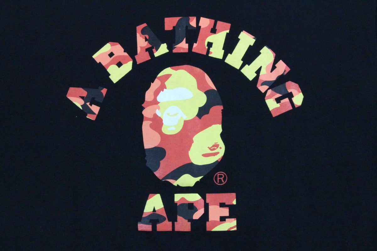 Bape Orange Camo College Logo Tee Black - SaruGeneral