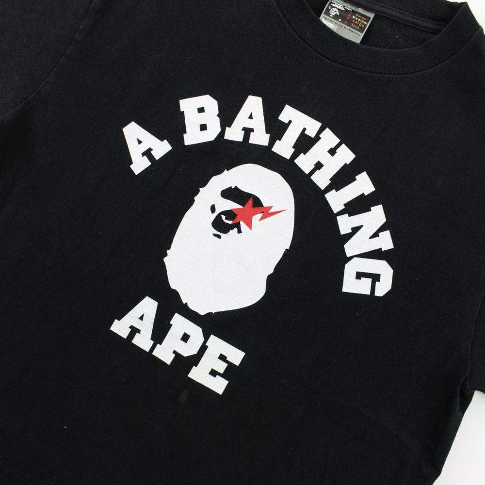 Bape White Red Bapesta College Logo Tee Black - SaruGeneral