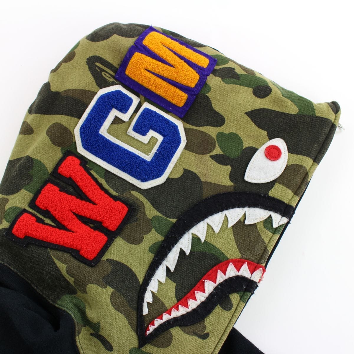 Bape 1st Green Camo Shark Face Hoodie Black - SaruGeneral