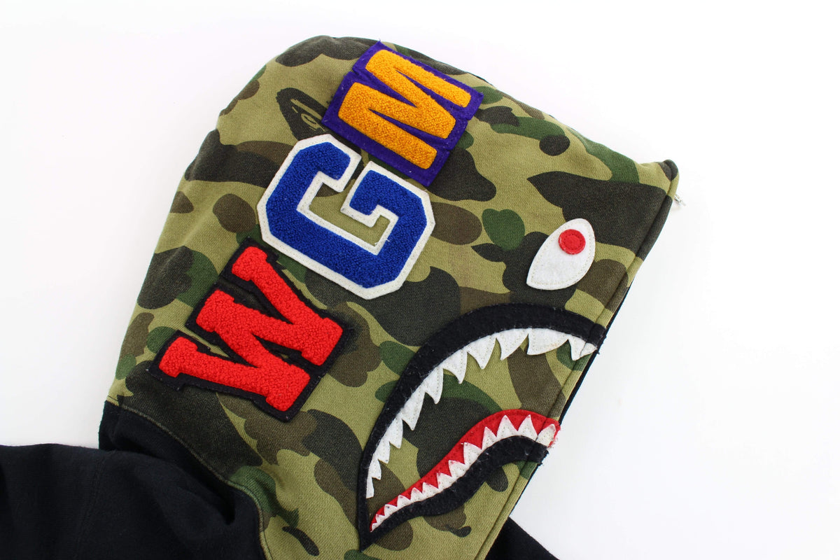 Bape 1st Green Camo Shark Hoodie Black - SaruGeneral