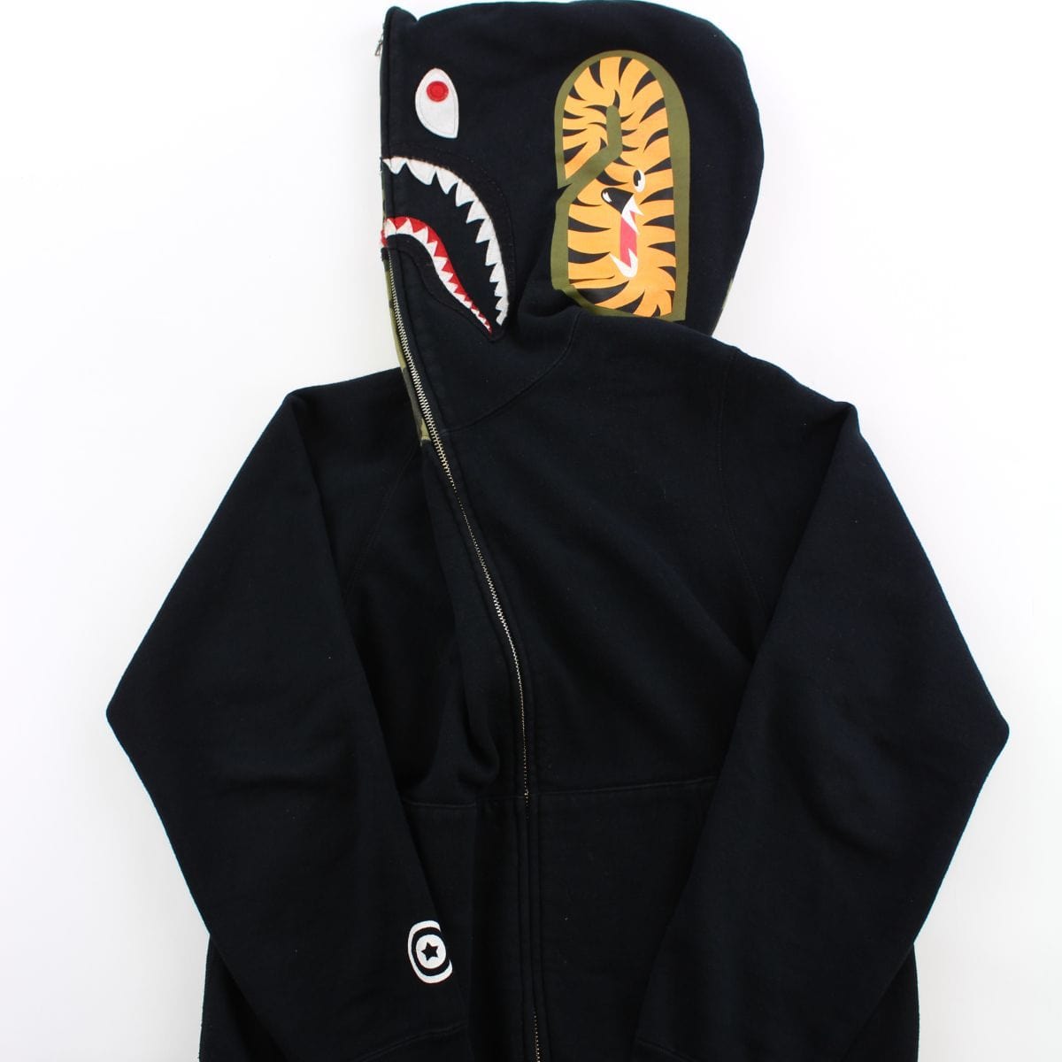 Bape 1st Green Camo Shark Face Hoodie Black - SaruGeneral