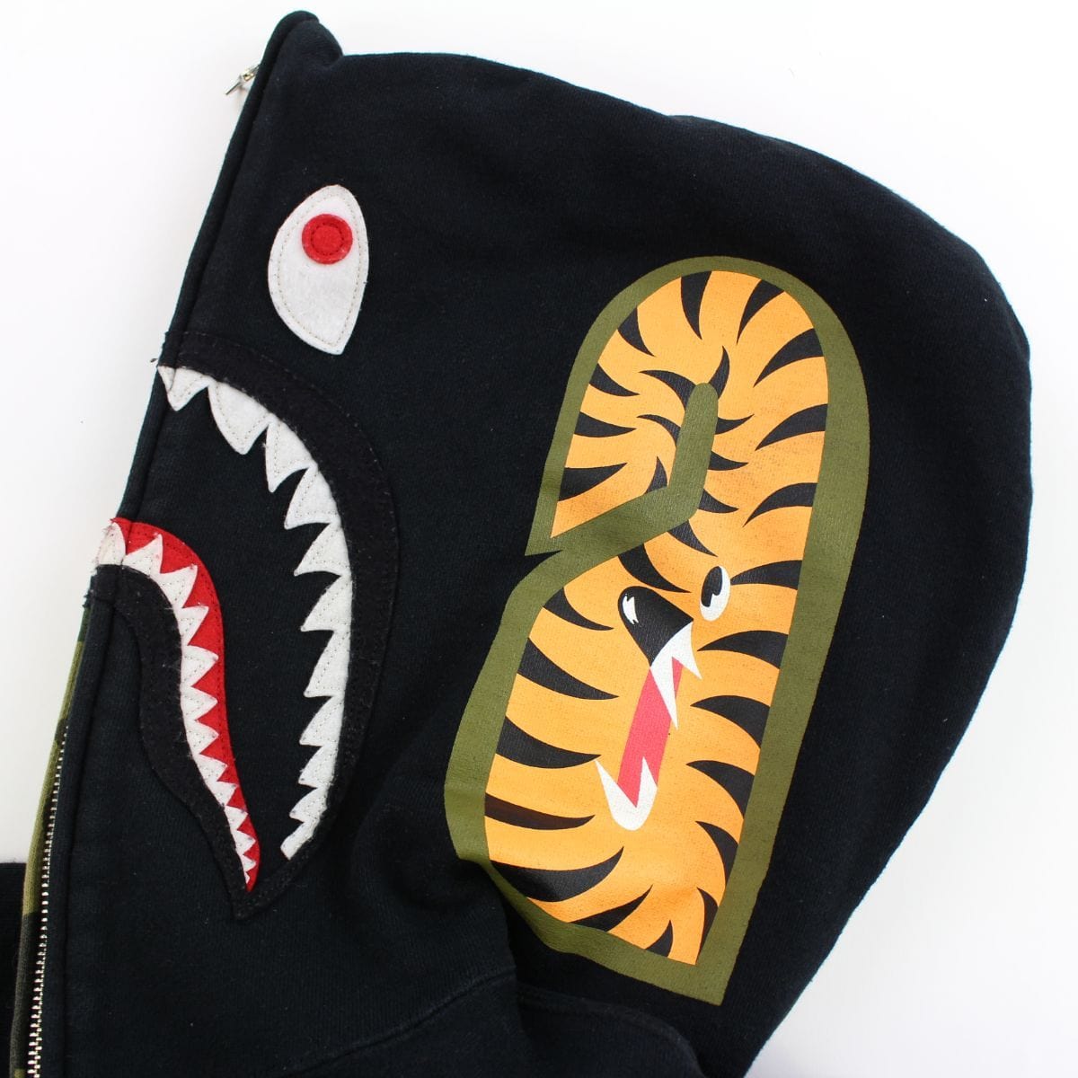 Bape 1st Green Camo Shark Face Hoodie Black - SaruGeneral