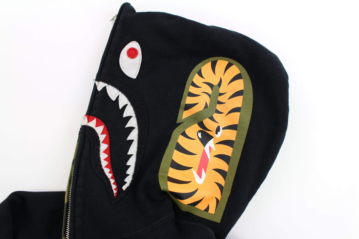 Bape 1st Green Camo Shark Hoodie Black - SaruGeneral