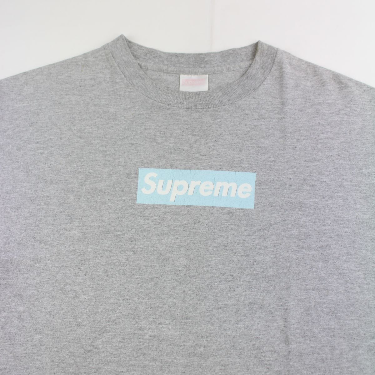 Supreme baby blue on grey Box Logo Tee - SARUUK