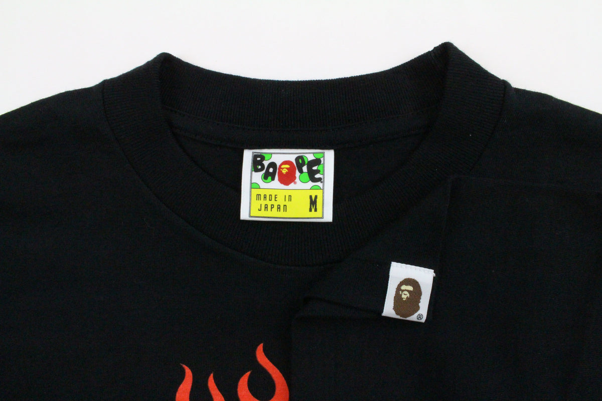 Bape Baby Milo Orange Flaming Head Tee Black - SaruGeneral