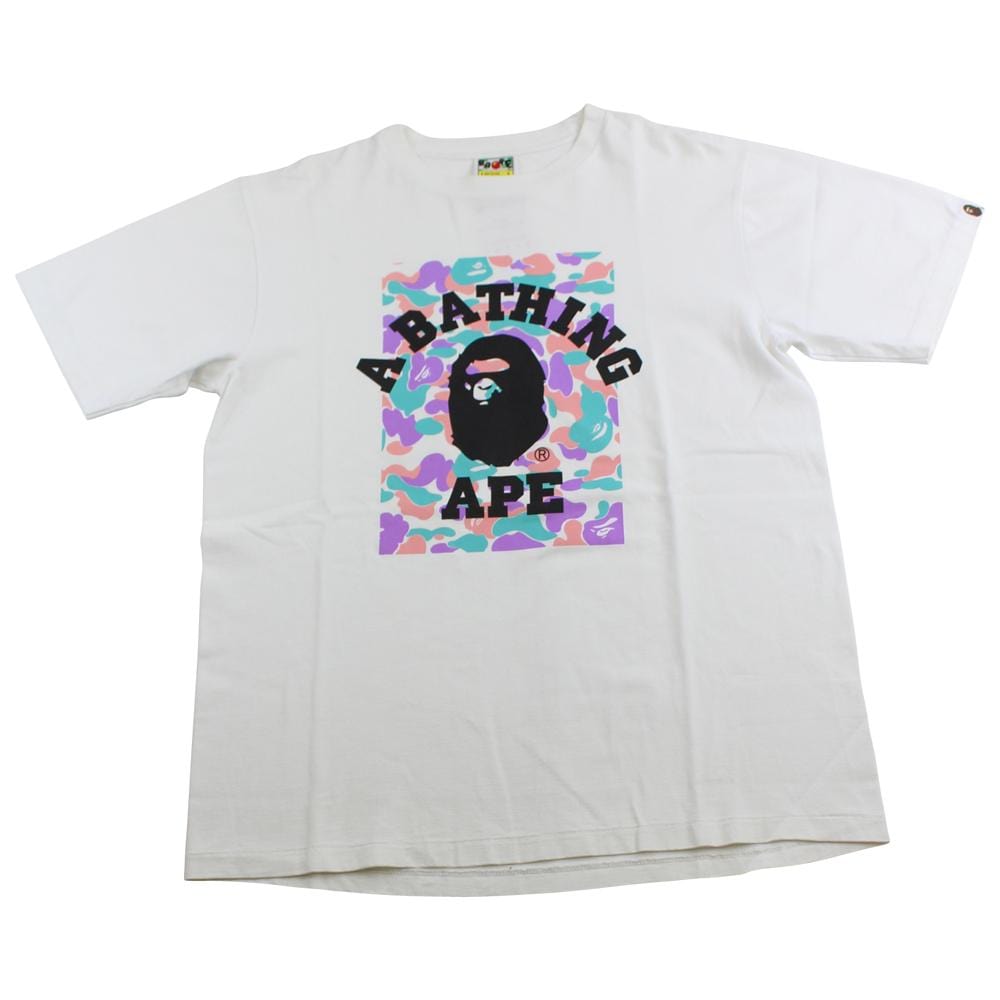 Bape Purple & Orange Camo College Logo Tee White - SARUUK
