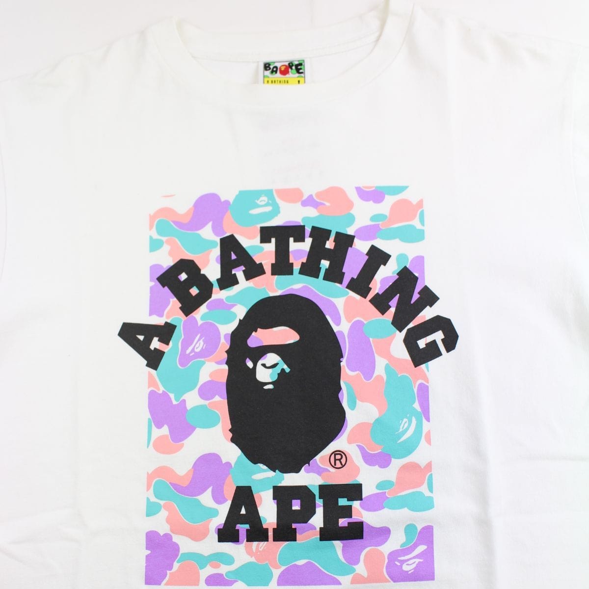 Bape Purple & Orange Camo College Logo Tee White - SARUUK