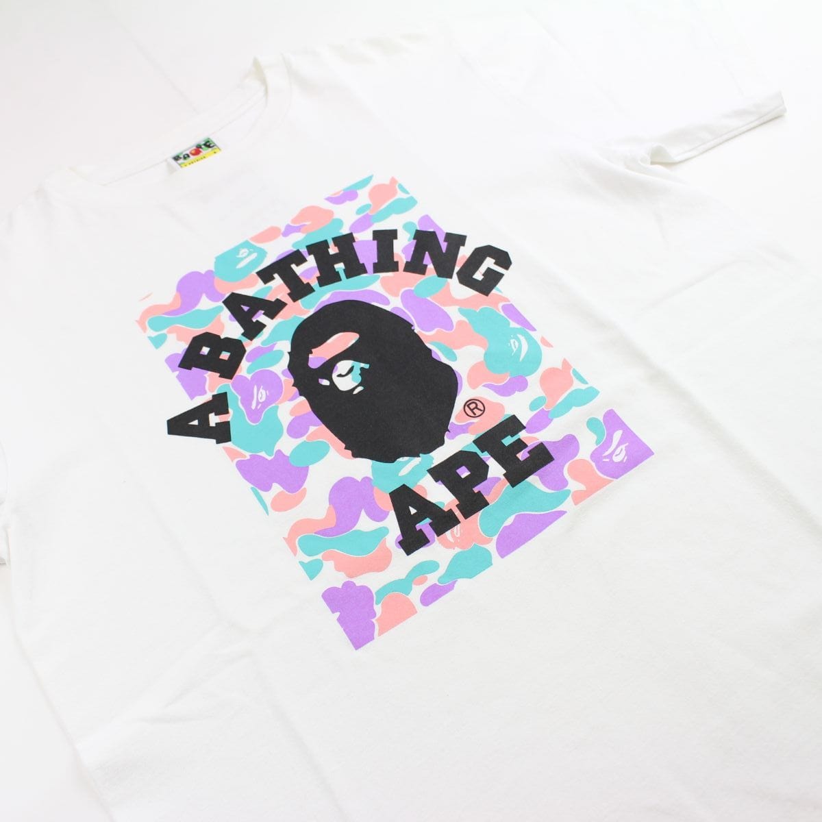 Bape Purple & Orange Camo College Logo Tee White - SARUUK