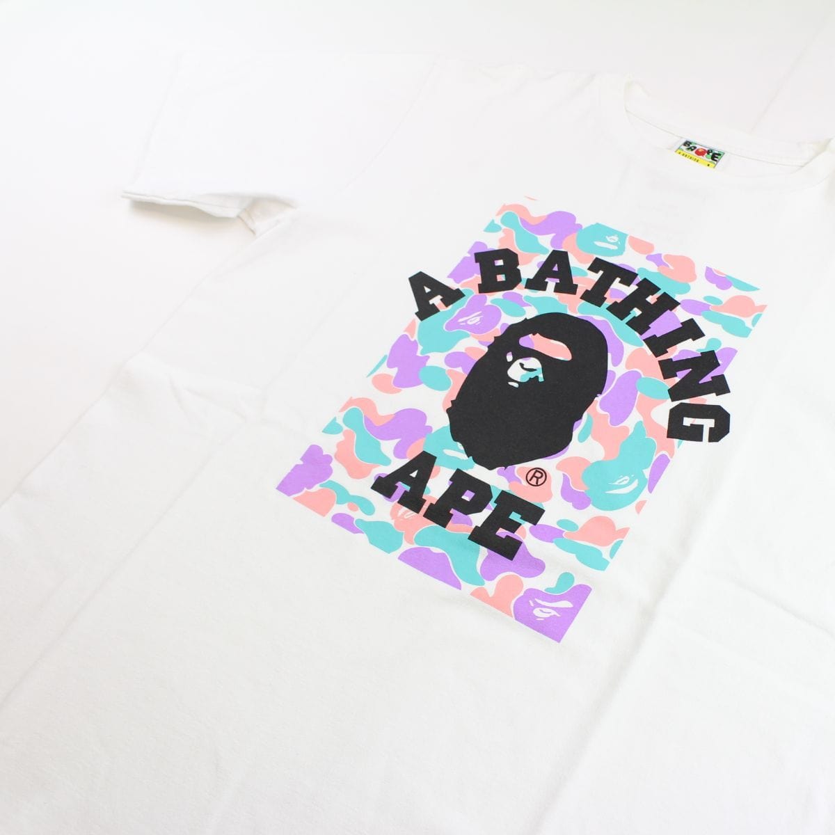 Bape Purple & Orange Camo College Logo Tee White - SARUUK