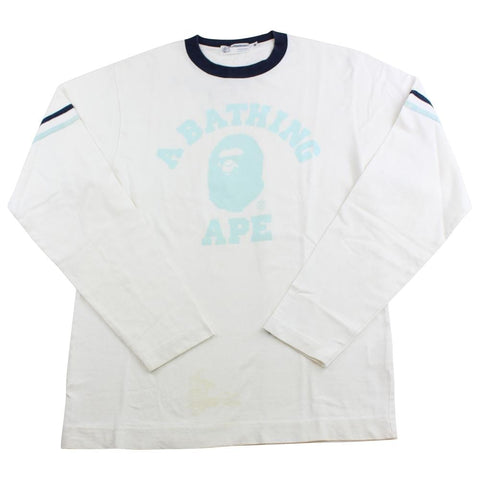 Bape Baby Blue College Logo LS Blanc