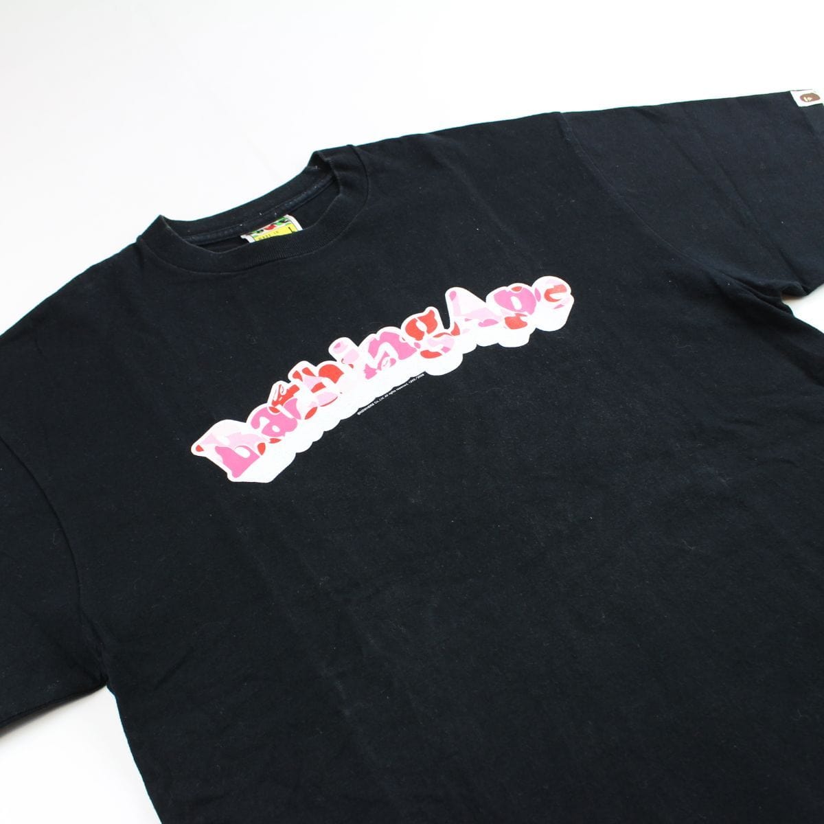 Bape Pink Camo Bathing Ape Text Tee Black - SARUUK