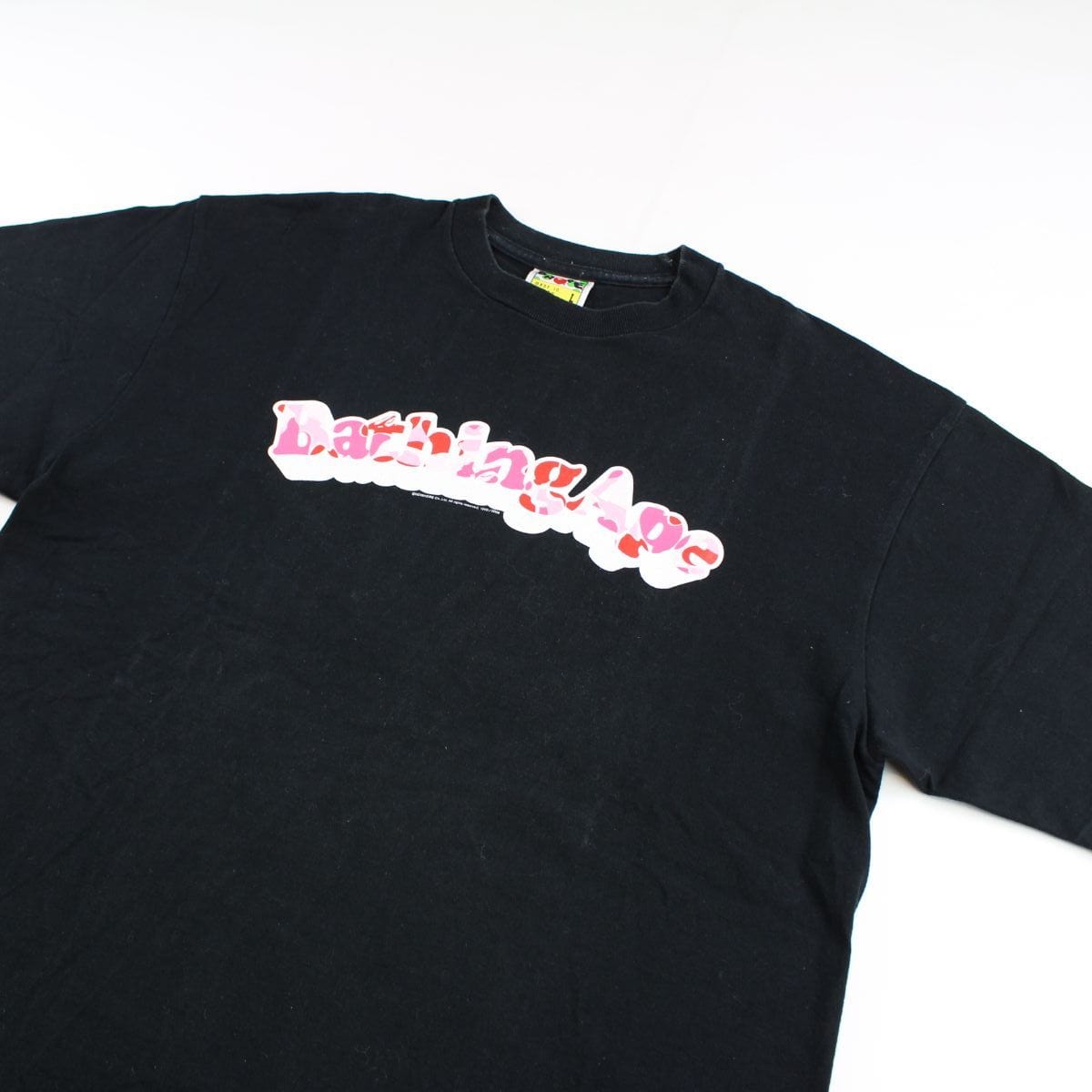 Bape Pink Camo Bathing Ape Text Tee Black - SARUUK