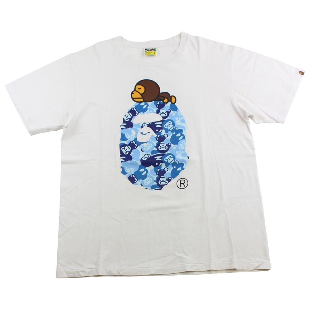 Bape Blue Baby Milo Camo sleeping Tee White - SARUUK