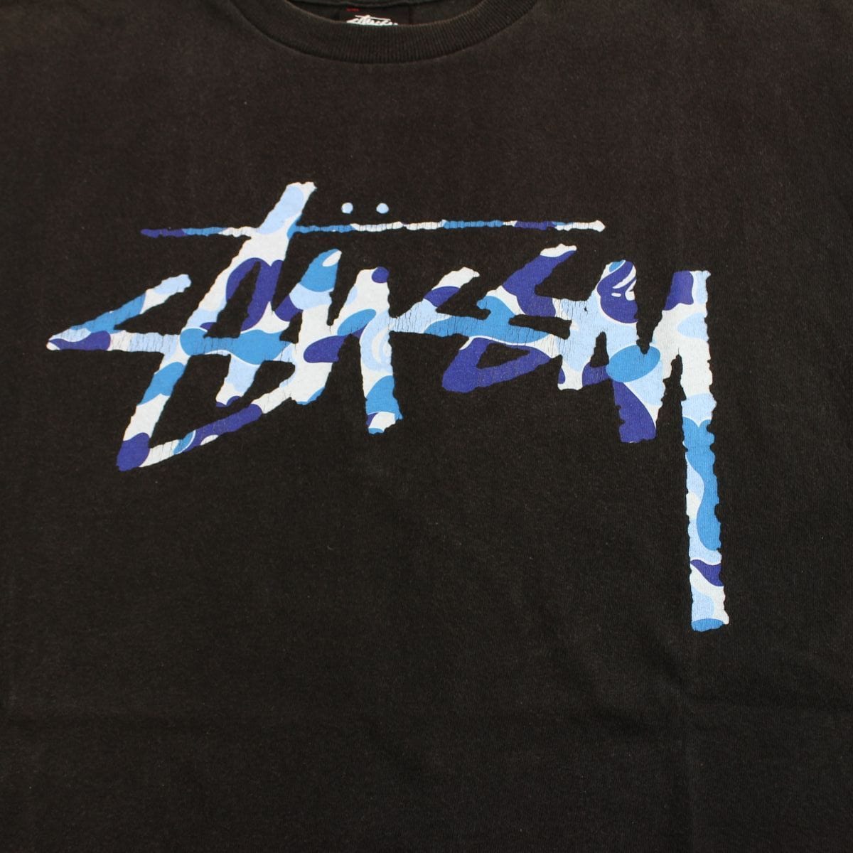 Bape x Stussy Blue Camo Logo Tee Black - SARUUK
