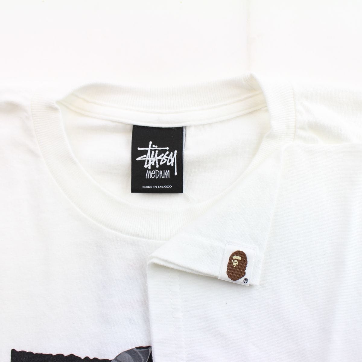 Bape x Stussy Grey Camo Survival of the Fittest Tee White - SARUUK