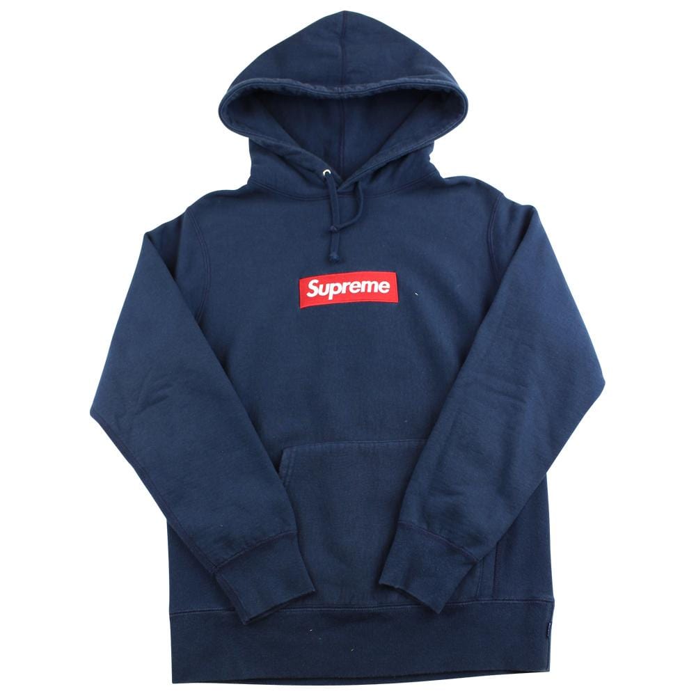 Supreme Red on Navy Box Logo Hoodie - SARUUK