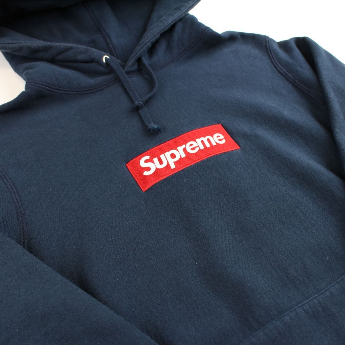 Supreme Red on Navy Box Logo Hoodie - SARUUK