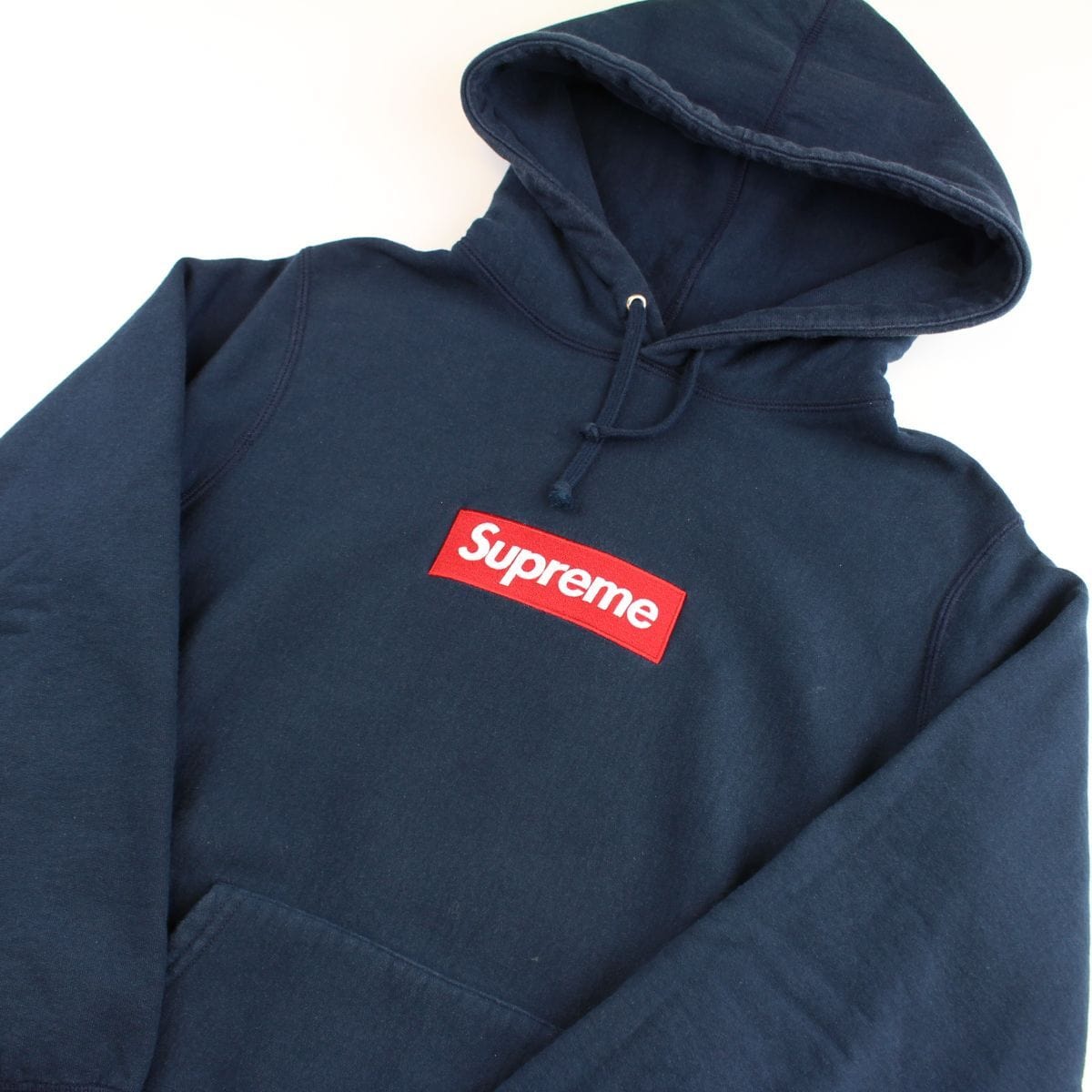 Supreme Red on Navy Box Logo Hoodie - SARUUK