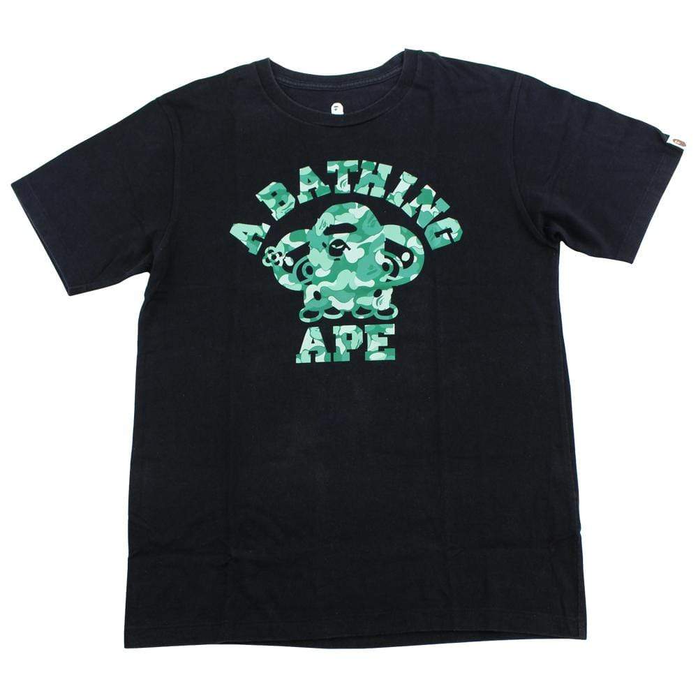 bape milo ex class green camo college logo tee black - SaruGeneral