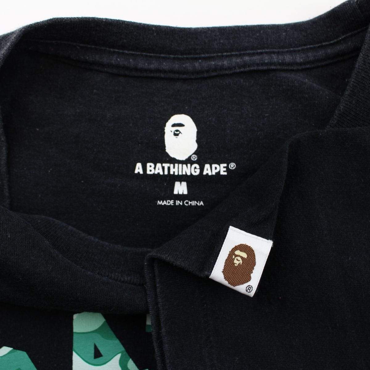 bape milo ex class green camo college logo tee black - SaruGeneral