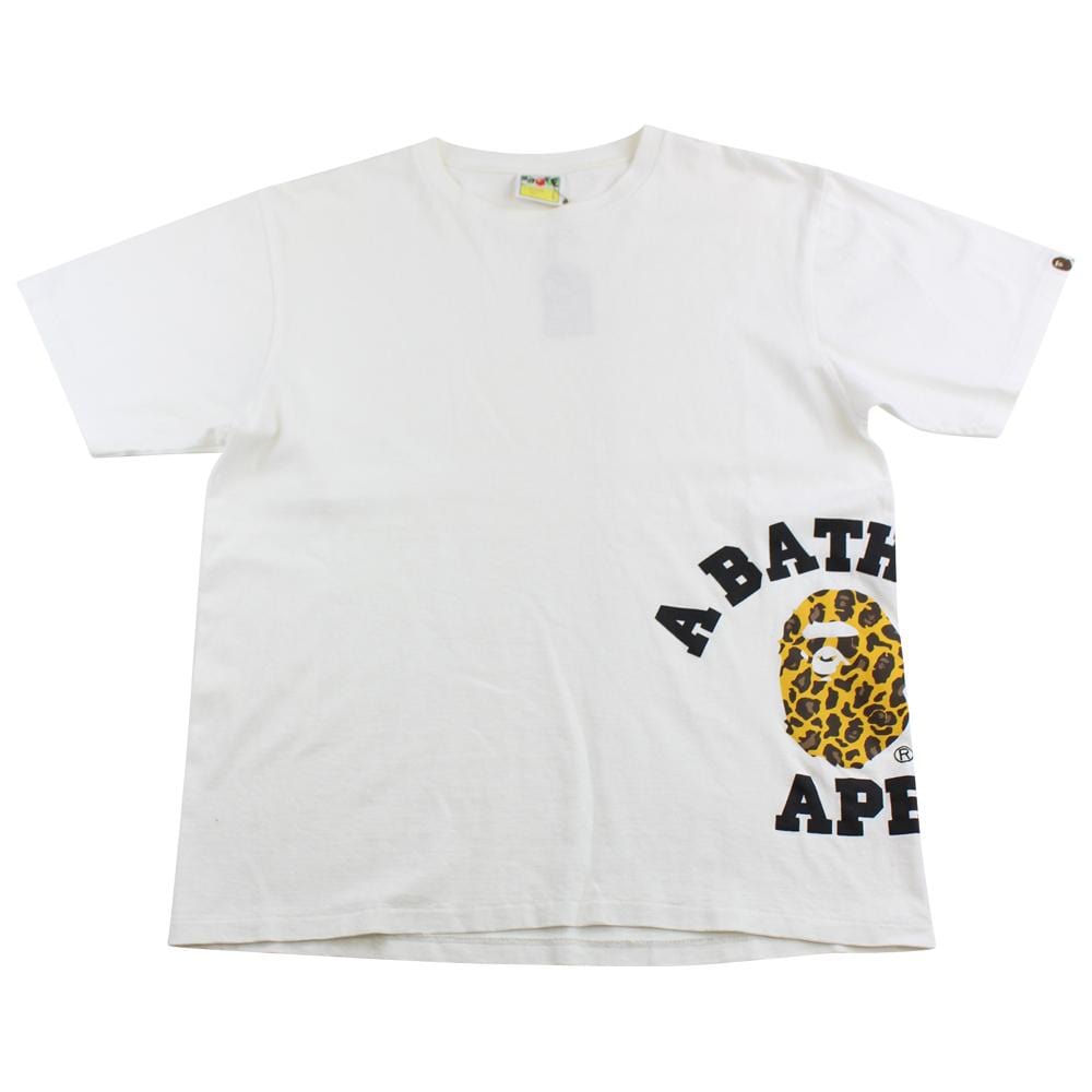 Bape Leopard Print Side College Logo Tee White - SARUUK