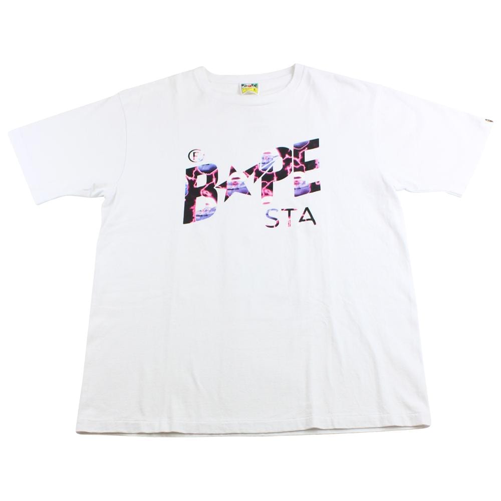 Bape Bapesta Pink Lightening Tee White - SARUUK