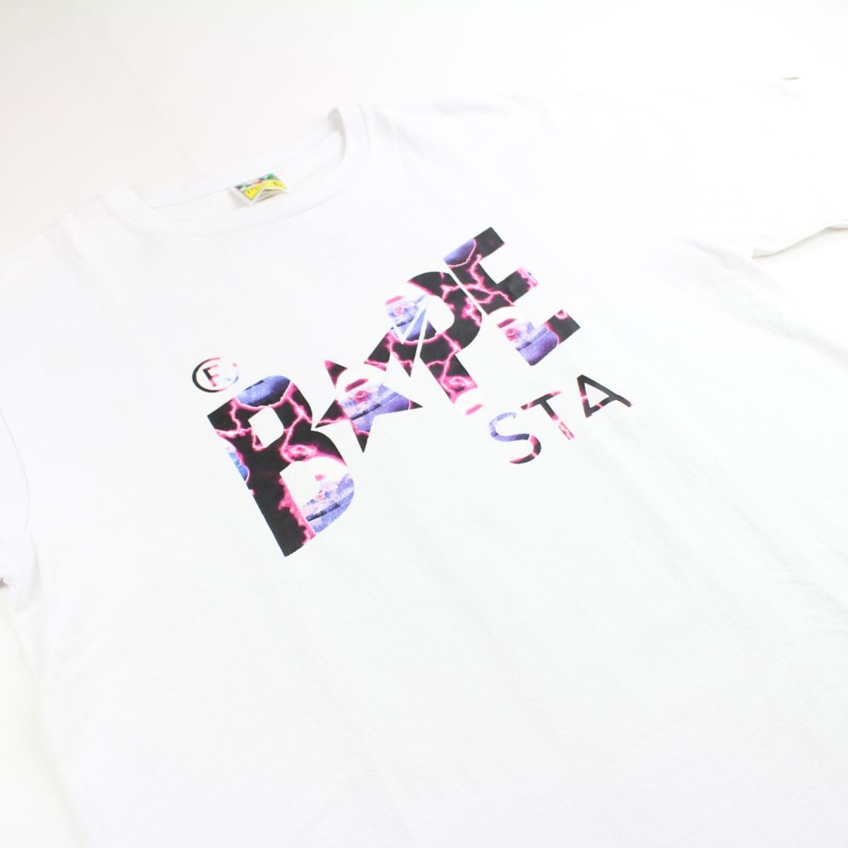 Bape Bapesta Pink Lightening Tee White - SARUUK