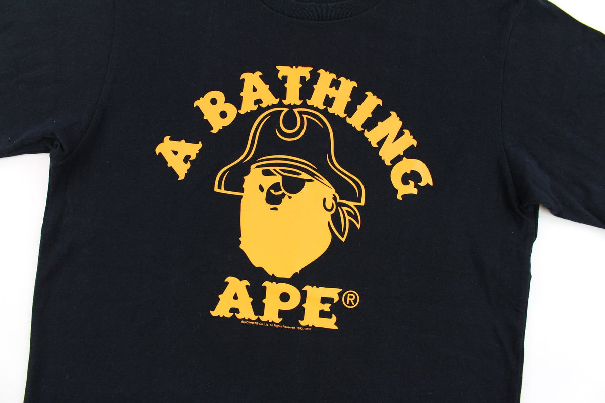 Bape orange Pirate Store College Logo Tee Black - SARUUK