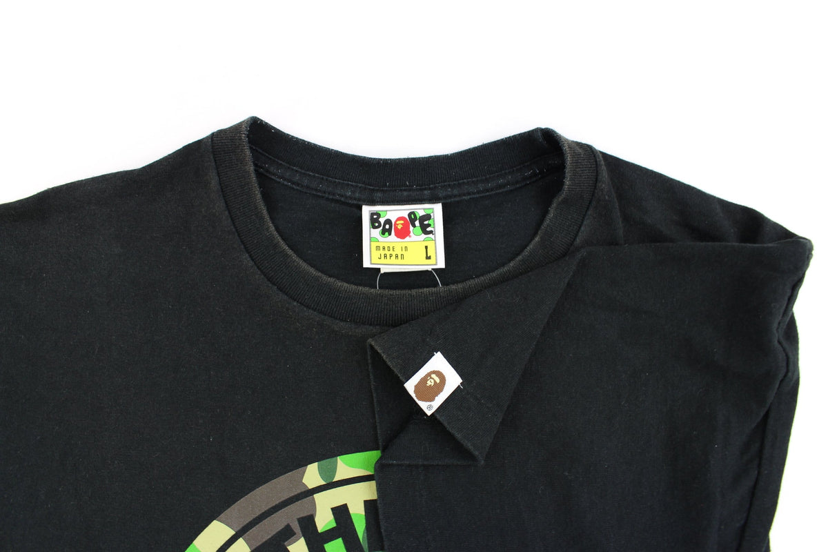 Bape ABC Green Camo Busy Works Logo Tee Black - SARUUK