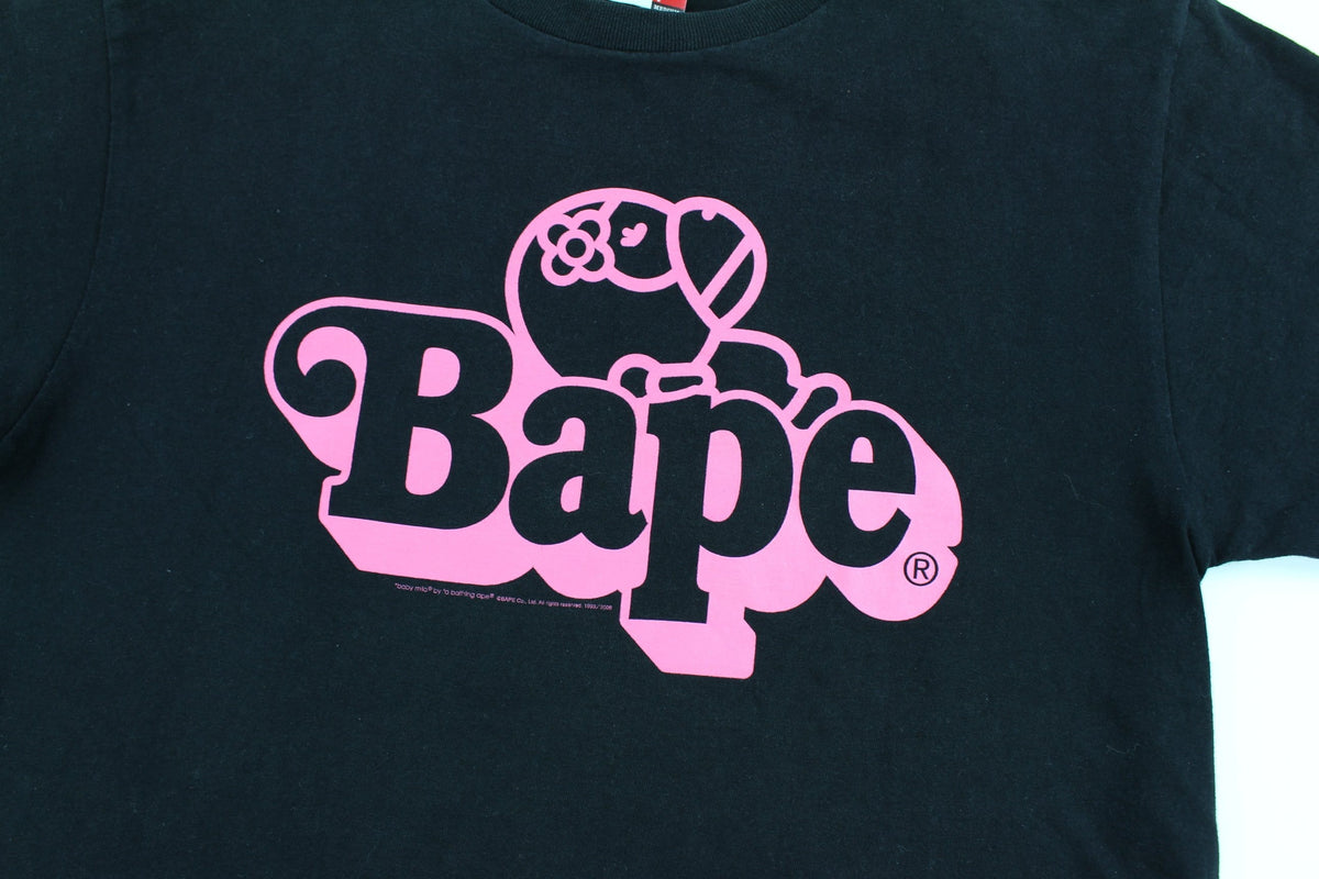 Bape Sleeping Milo Pink Text Tee Black - SARUUK