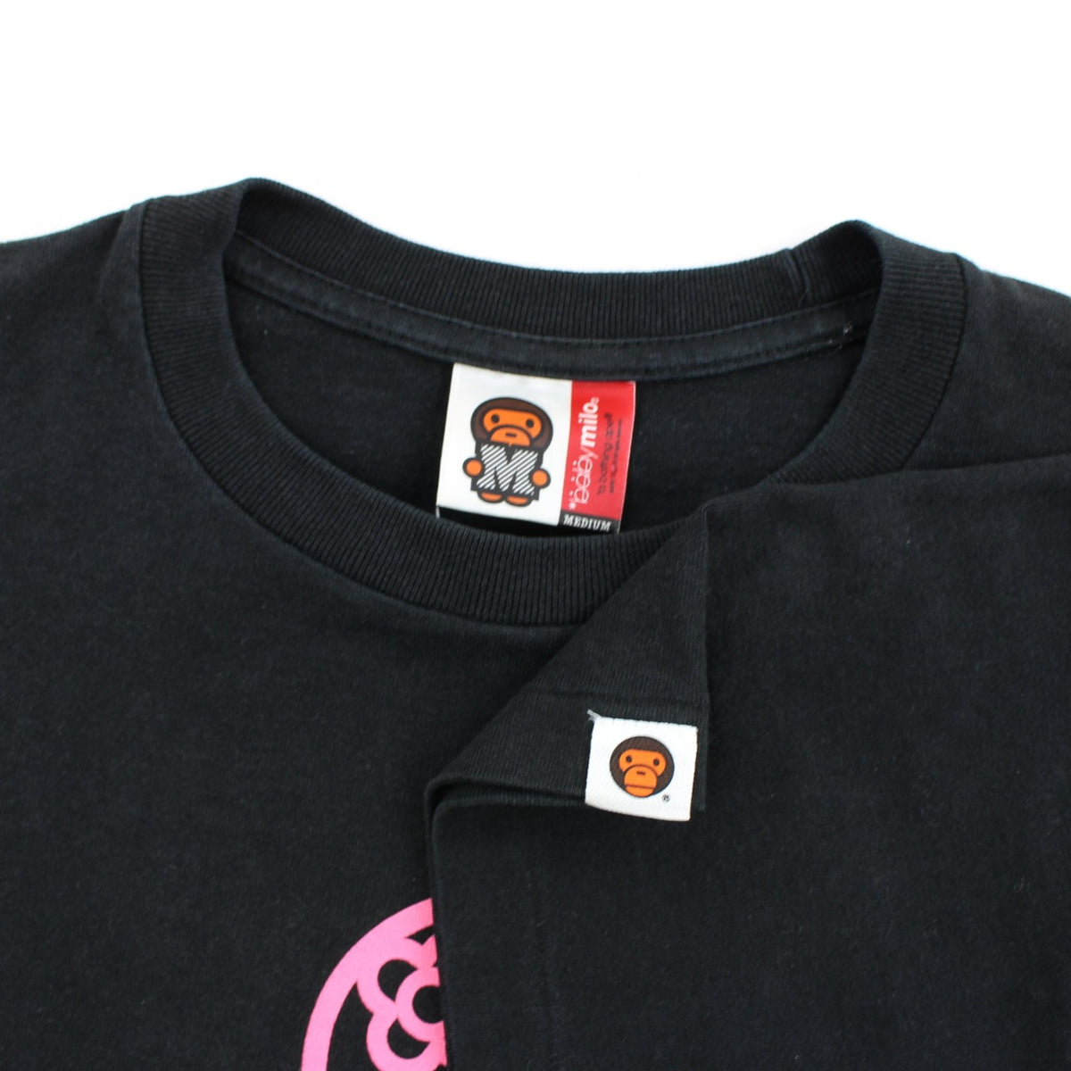 Bape Sleeping Milo Pink Text Tee Black - SARUUK