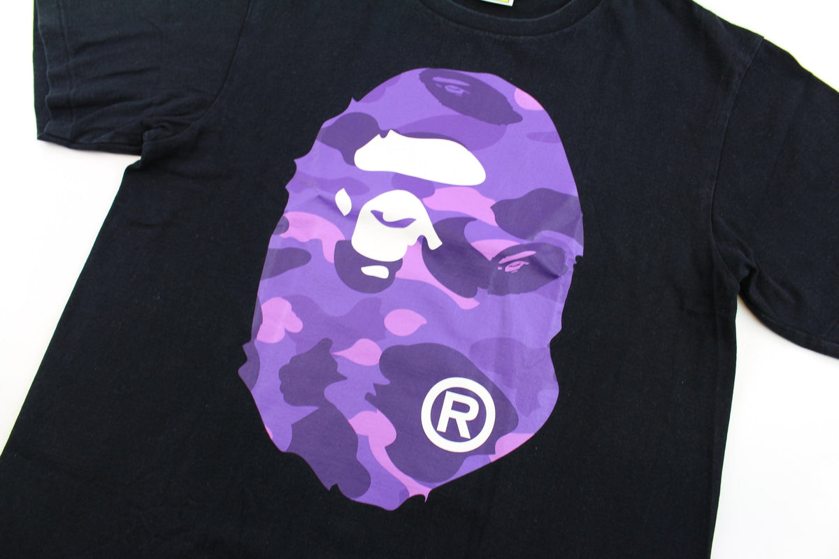 Bape Purple Camo Big Ape Logo Tee Black - SARUUK