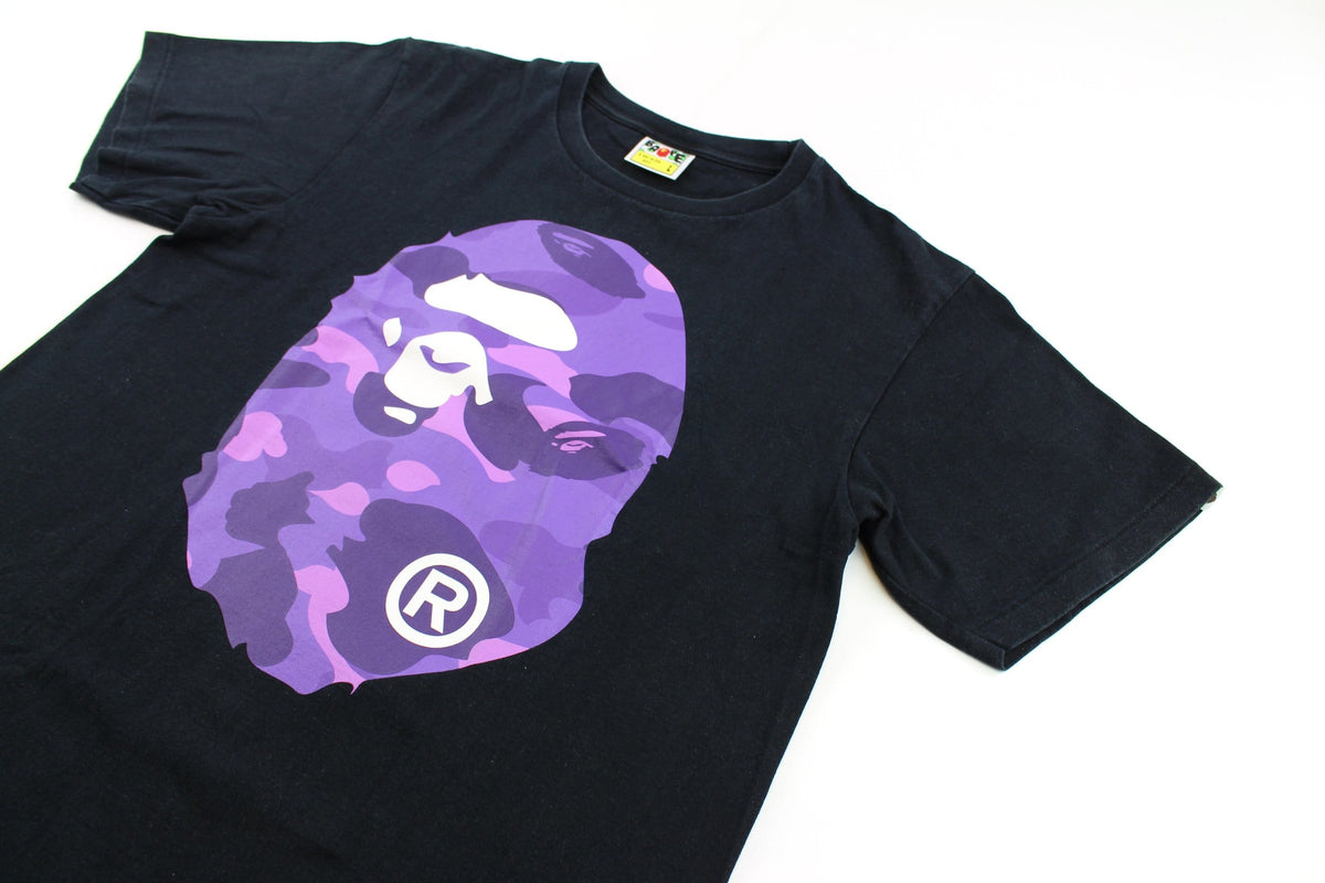 Bape Purple Camo Big Ape Logo Tee Black - SARUUK