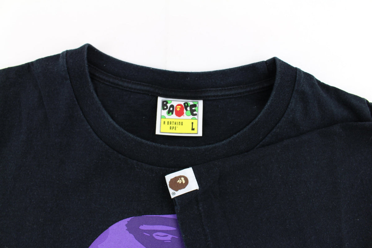 Bape Purple Camo Big Ape Logo Tee Black - SARUUK