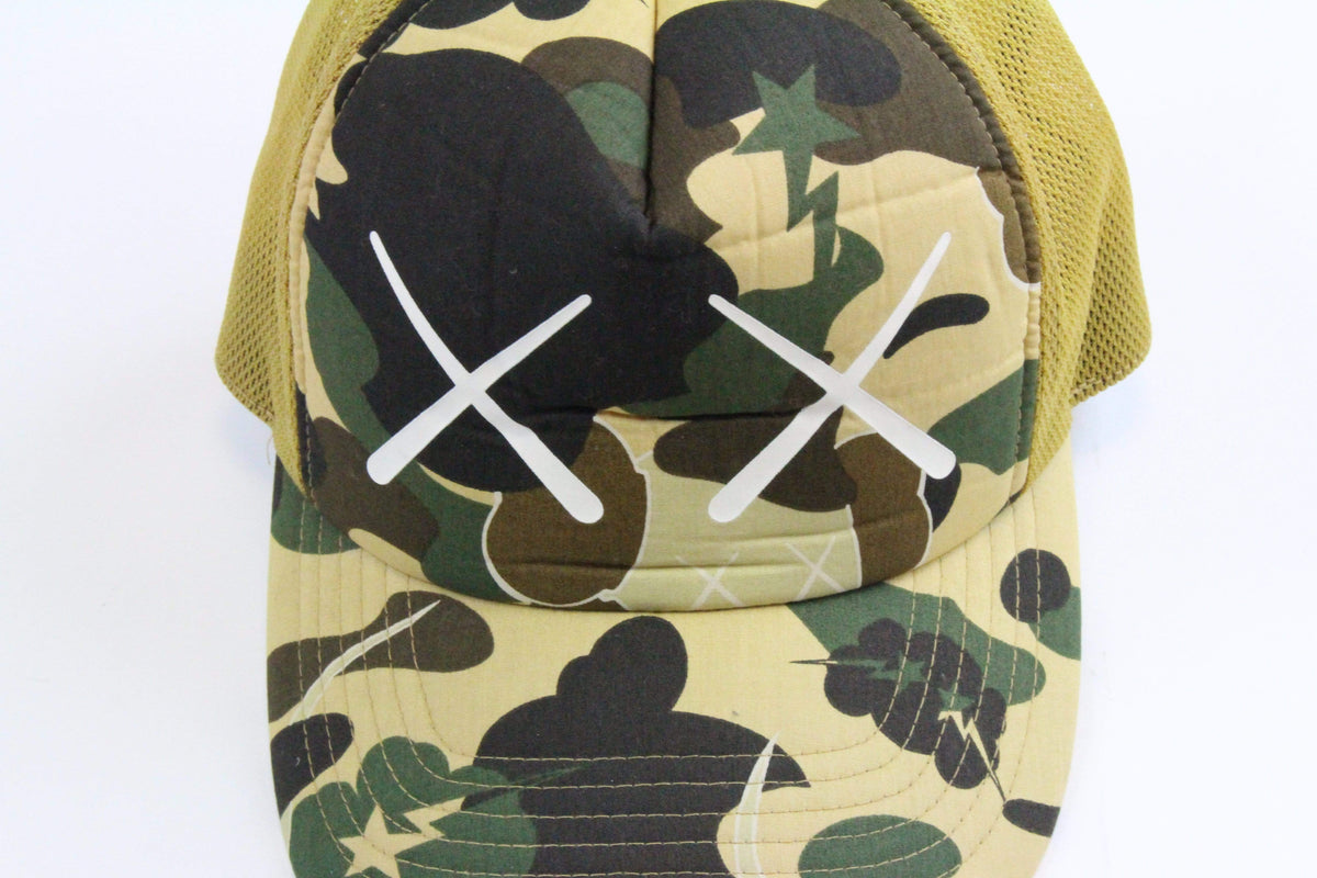 Bape x Kaws 1st Yellow Camo Truker Hat - SaruGeneral