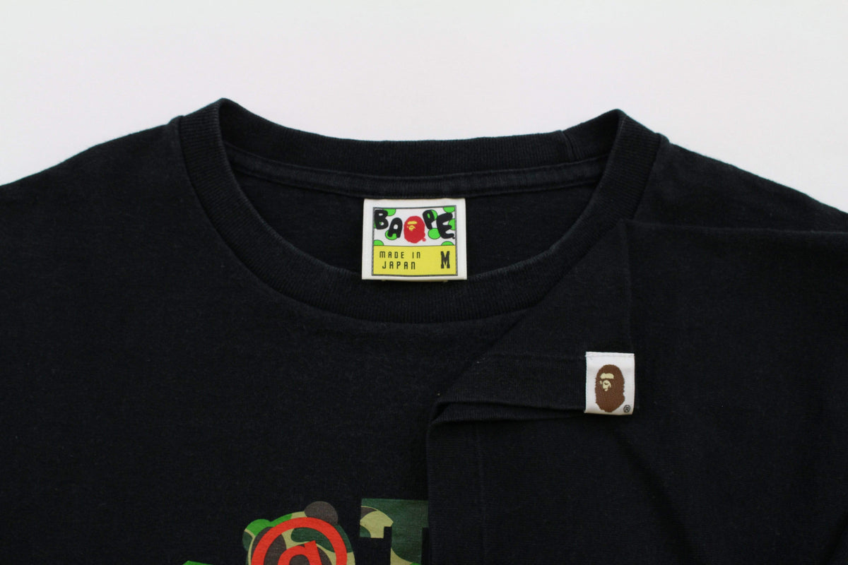 Bape x Bearbrick ABC Green Camo College Logo Tee Black - SaruGeneral