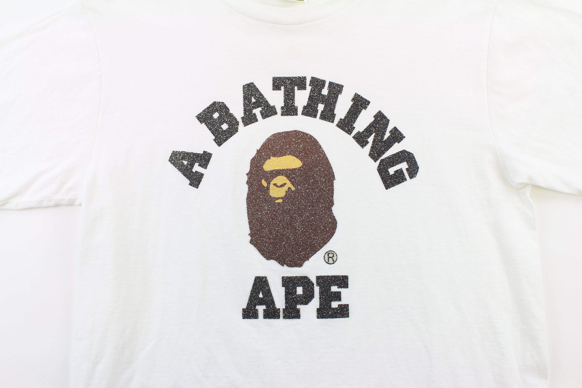 Bape Glitter College Logo Tee White - SaruGeneral