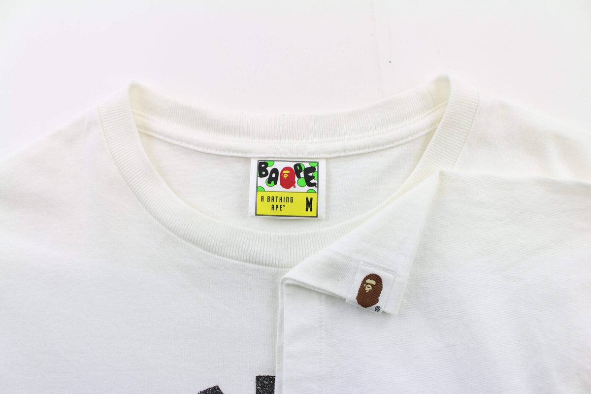 Bape Glitter College Logo Tee White - SaruGeneral