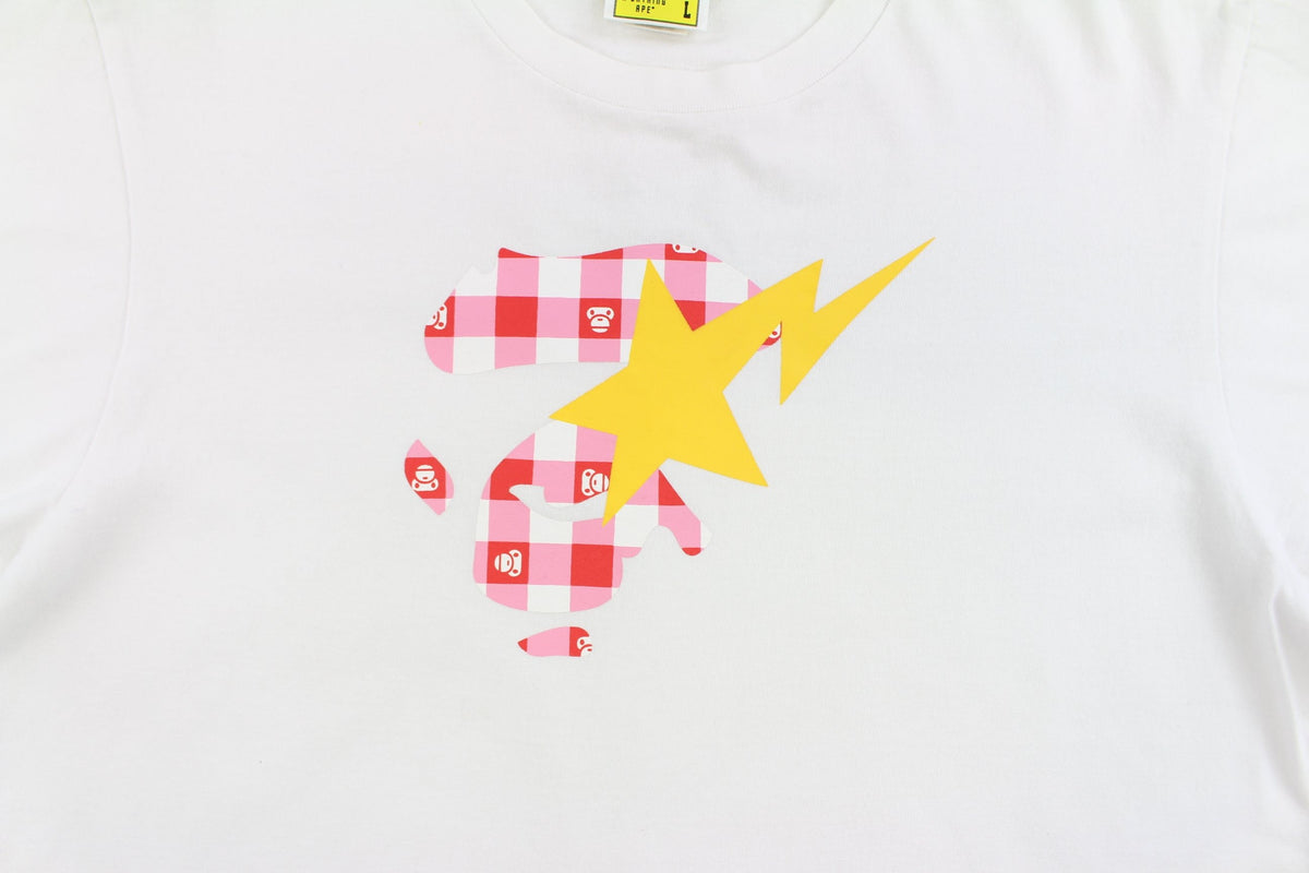 Bape tartan Ape Face Bapesta Logo Tee White - SARUUK