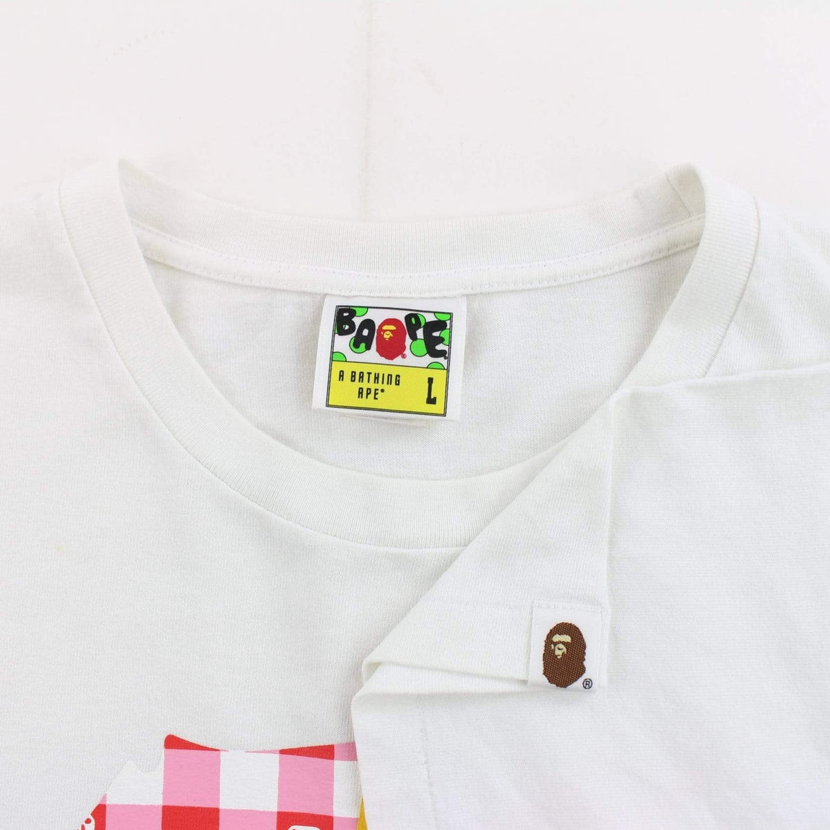 Bape tartan Ape Face Bapesta Logo Tee White - SARUUK
