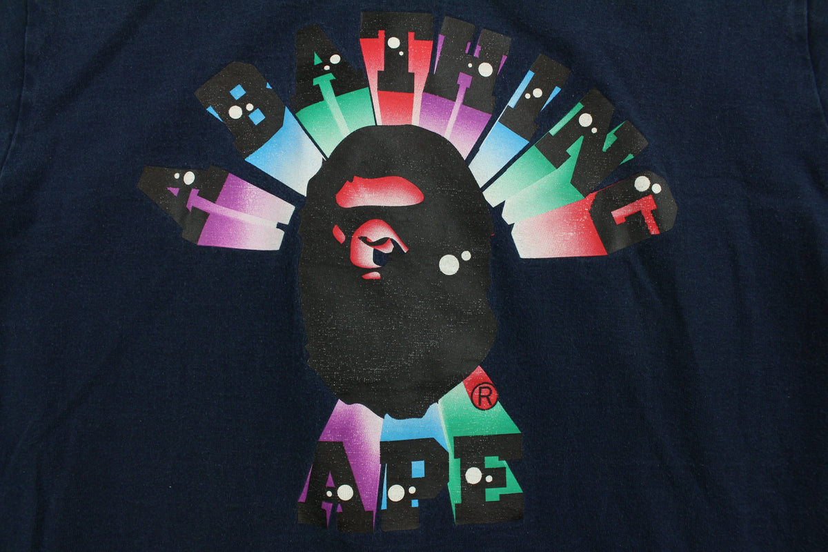 Bape 3d lights college logo tee navy - SaruGeneral