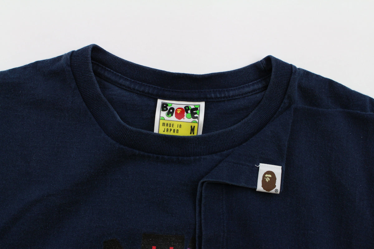 Bape 3d lights college logo tee navy - SaruGeneral